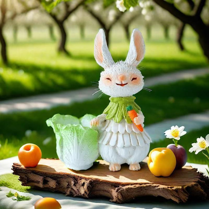Adorable Rabbit Figurine with Lettuce Planter Stornfield