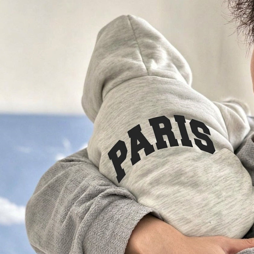Small Dog Hooded Cotton Fleece Pullover with Collegiate PARIS Print