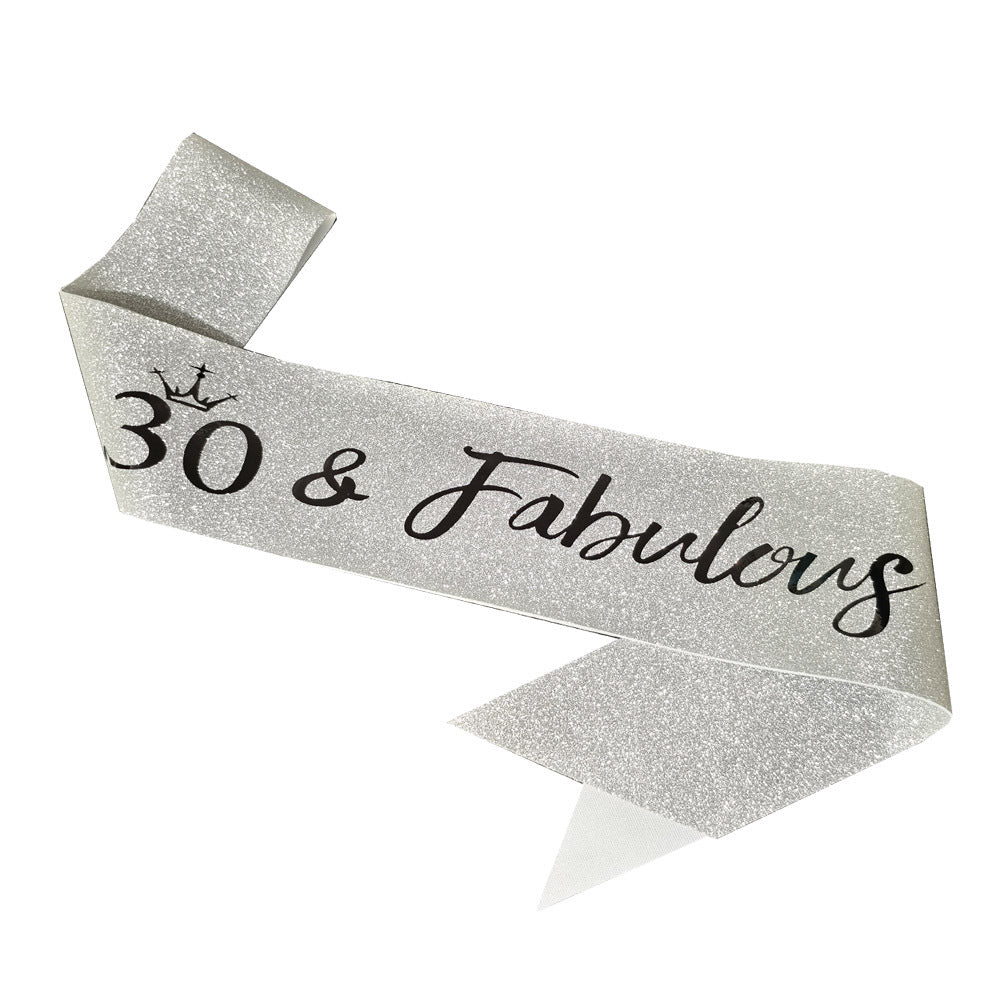 Ladies Glittering Birthday Sash with Festive Print Stornfield