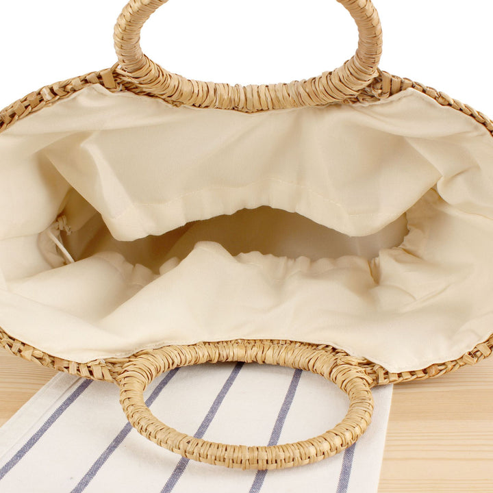 Braided bast shoulder bag with round wooden handles Stornfield