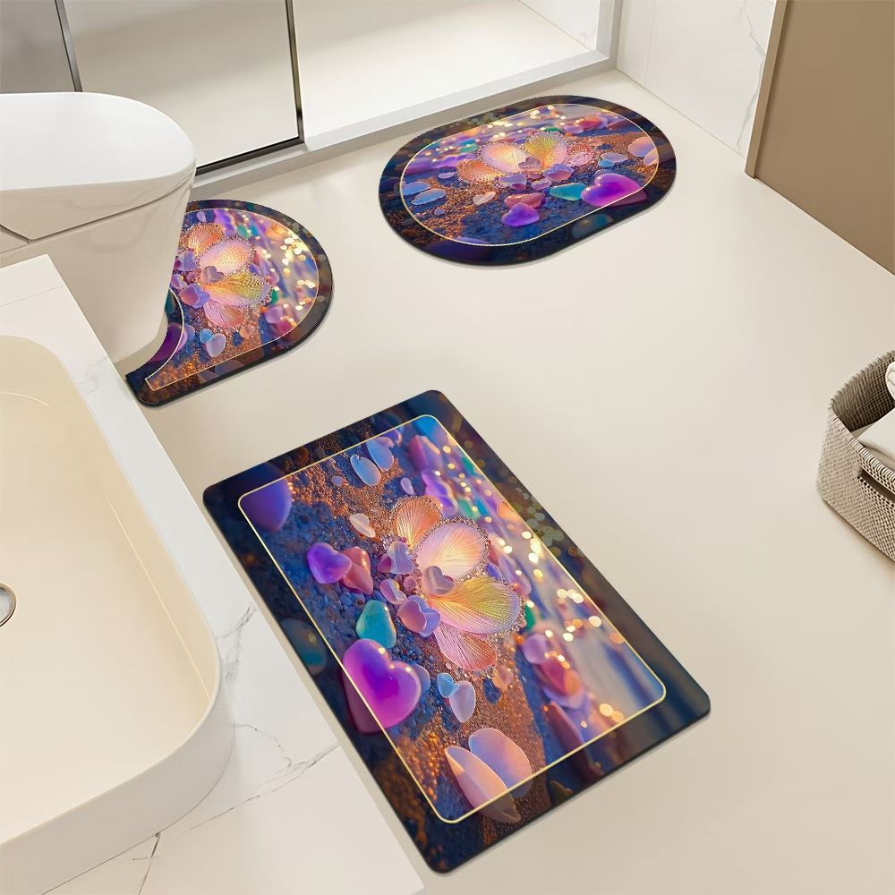 Artistic Pebble-Themed Bath Mat Set