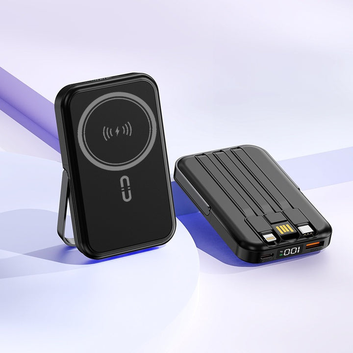 Portable induction power bank with integrated stand and multiple connections Stornfield