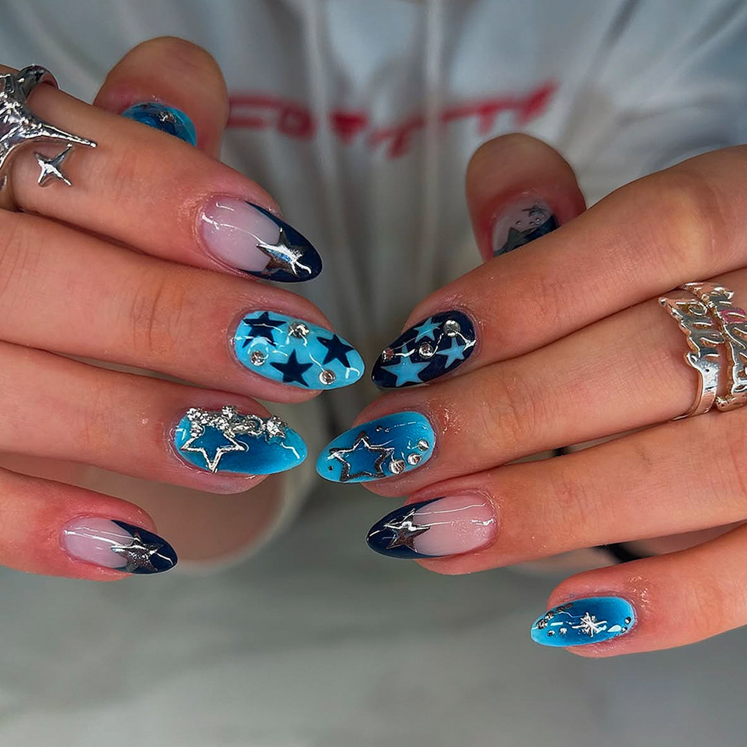 Artificial fingernails with Starlit design and glitter accents Stornfield