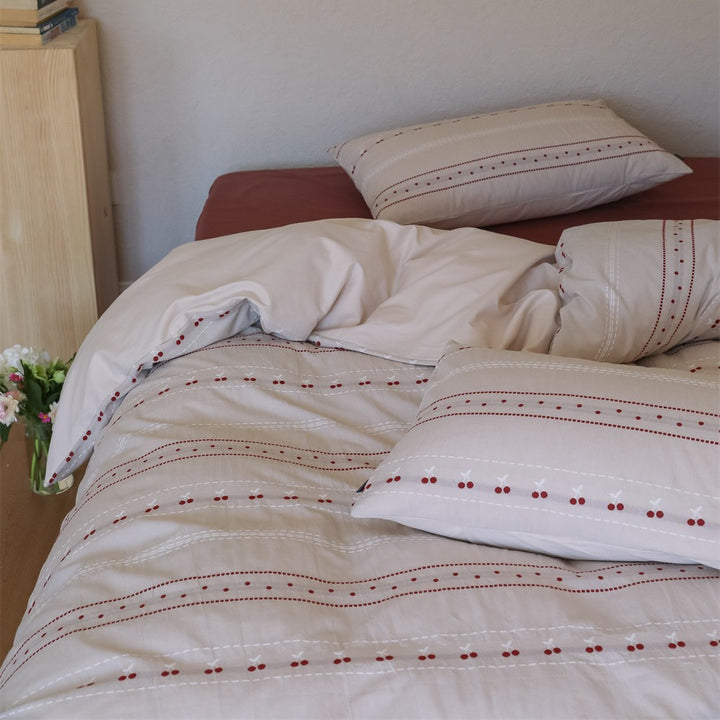 Reversible Cotton-Linen Duvet Cover Set with Eyelet Stripe Embroidery and Envelope Closure