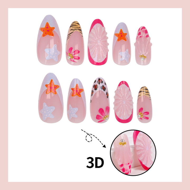 Artificial nail set with creative floral and maritime designs Stornfield