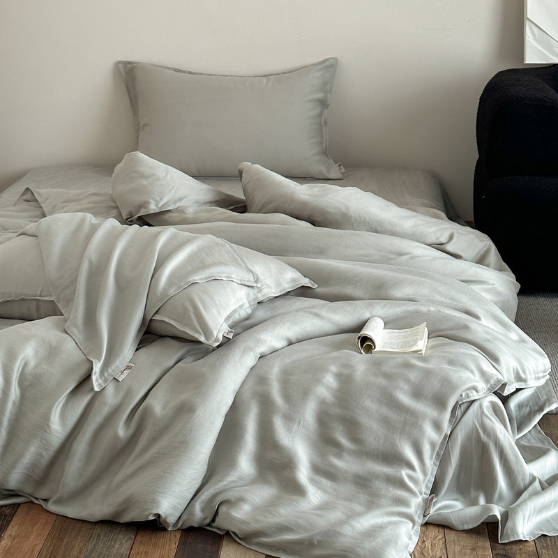 Silk-Feel Satin Duvet Cover and Pillowcase Bedding Set