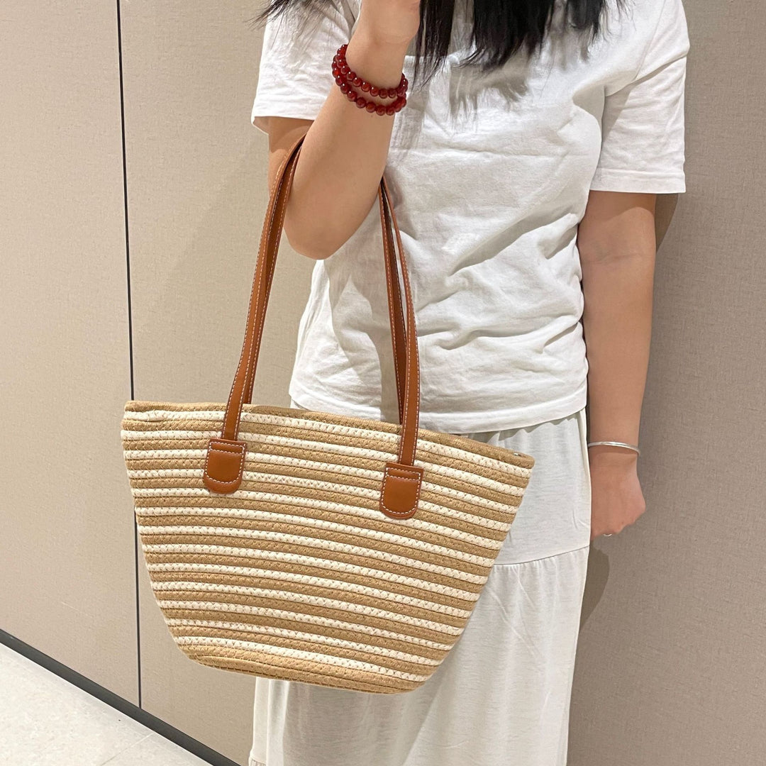 Elegant Woven Bag with Leather Handles Stornfield