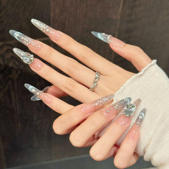 Glamorous Stiletto Press-On Nail Art Set with Rhinestone Embellishments