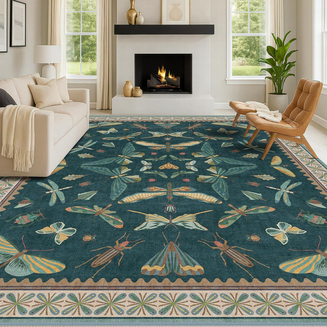 Artistic Insect Motif Area Rug