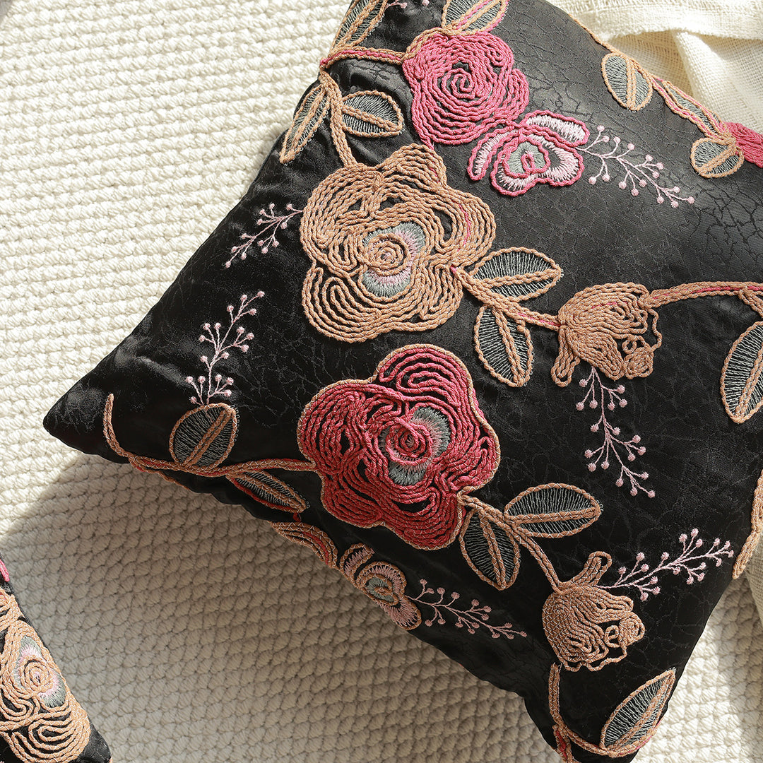 Exquisite decorative pillow with floral embroidery design