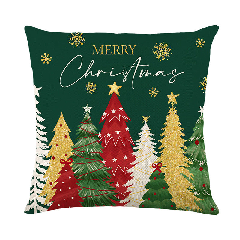 Decorative Linen-Texture Christmas Tree Throw Pillow Cover with Merry Christmas Script