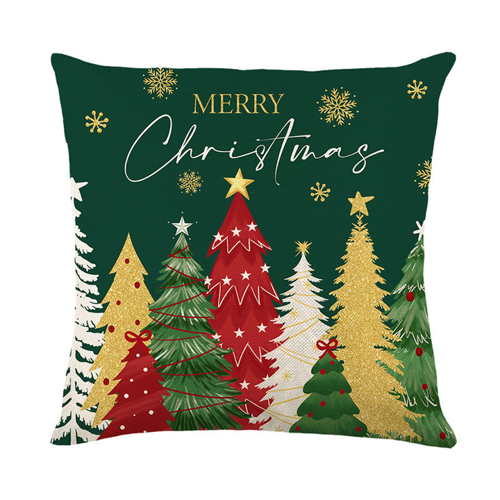 Decorative Linen-Texture Christmas Tree Throw Pillow Cover with Merry Christmas Script