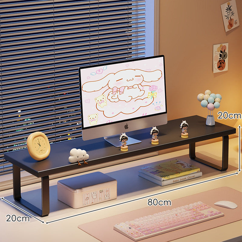 Low-Profile Wooden Monitor Riser with Metal Legs and Under-Shelf Storage