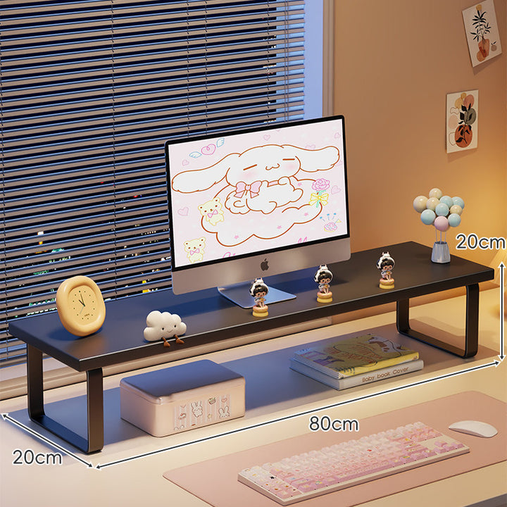 Low-Profile Wooden Monitor Riser with Metal Legs and Under-Shelf Storage