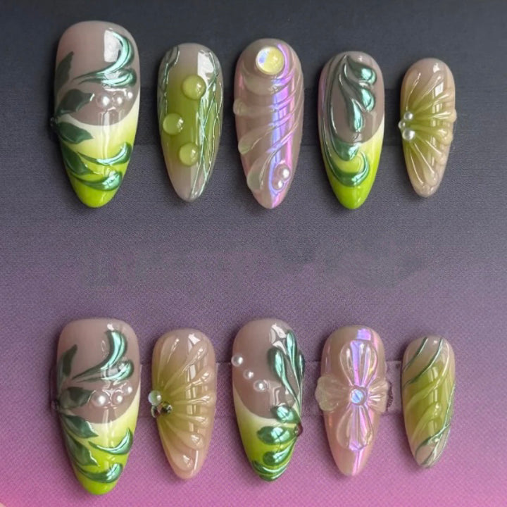 Artistic Floral-Inspired Press-On Nail Set