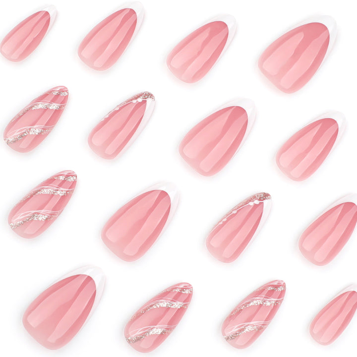 Elegant French-Tip Artificial Nails with Glitter Accents Stornfield