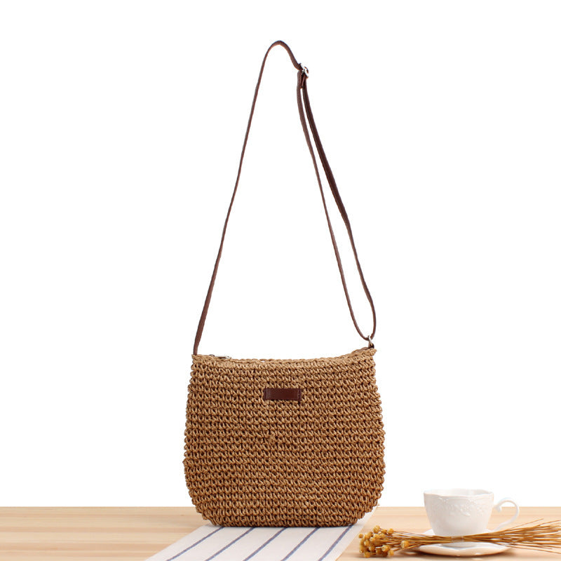 Woven Natural Material Shoulder Bag with Removable Leather Strap Stornfield