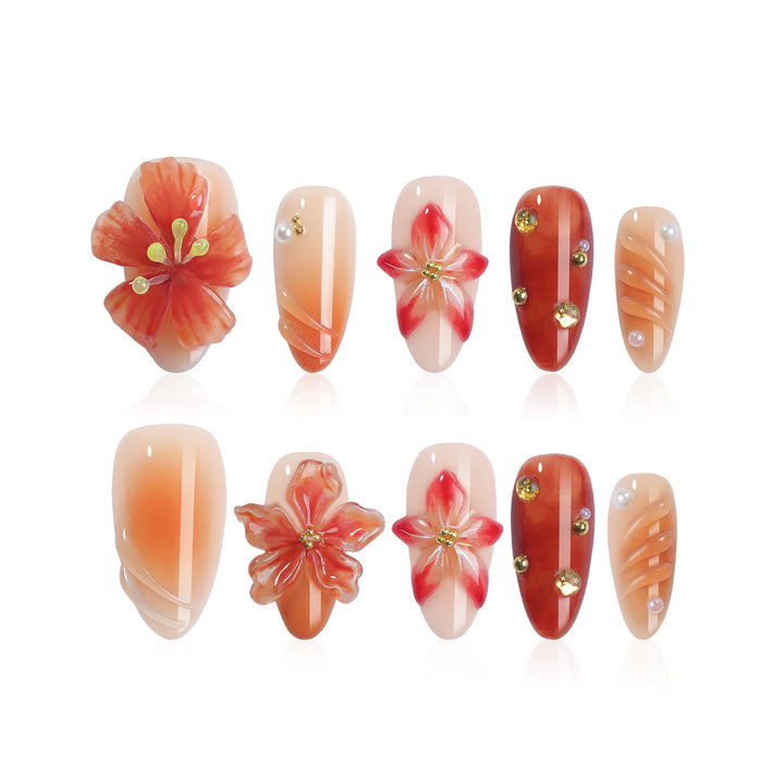 Artificial nail set with handcrafted flower designs Stornfield