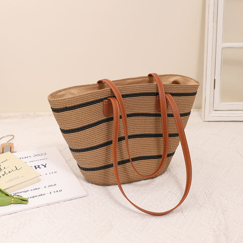 Elegant Bast Handbag with Leather Handles Stornfield