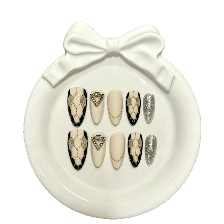 Luxury Press-On Nail Art Set with Decorative Gem Accents