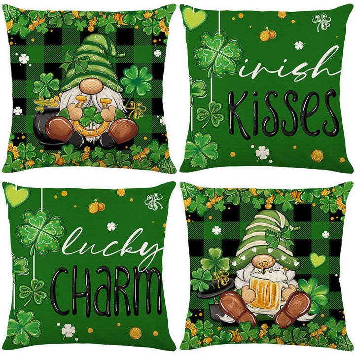 Shamrock Gnome Decorative Cotton-Linen Throw Pillow Covers Pack