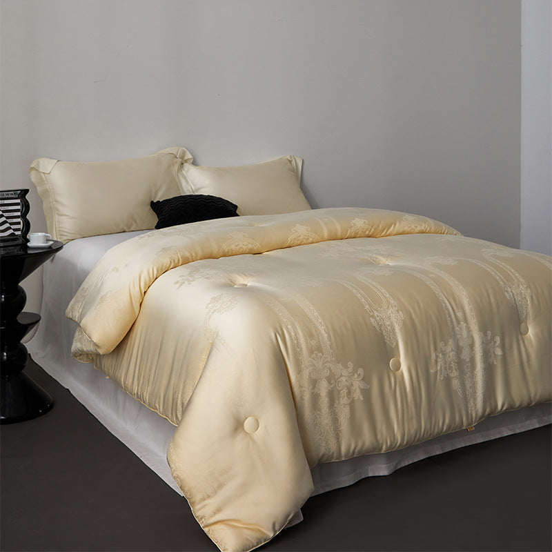 Noble quilted blanket with fine jacquard relief and button tufting