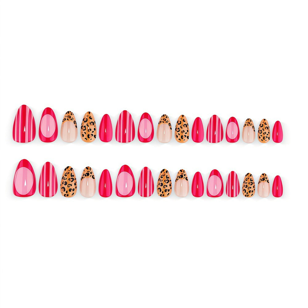 Artificial Nail Set with Stylish Leopard and Stripe Pattern Stornfield