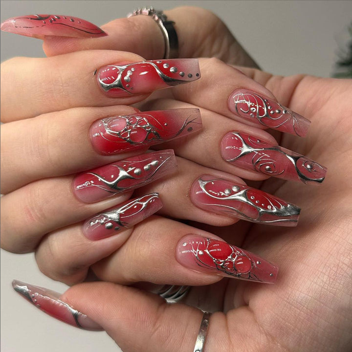 Artful nail extensions with floral and glossy design Stornfield