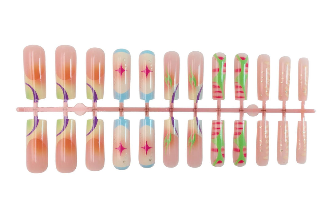 Nail art set with colorful ombre designs and sparkling accents Stornfield