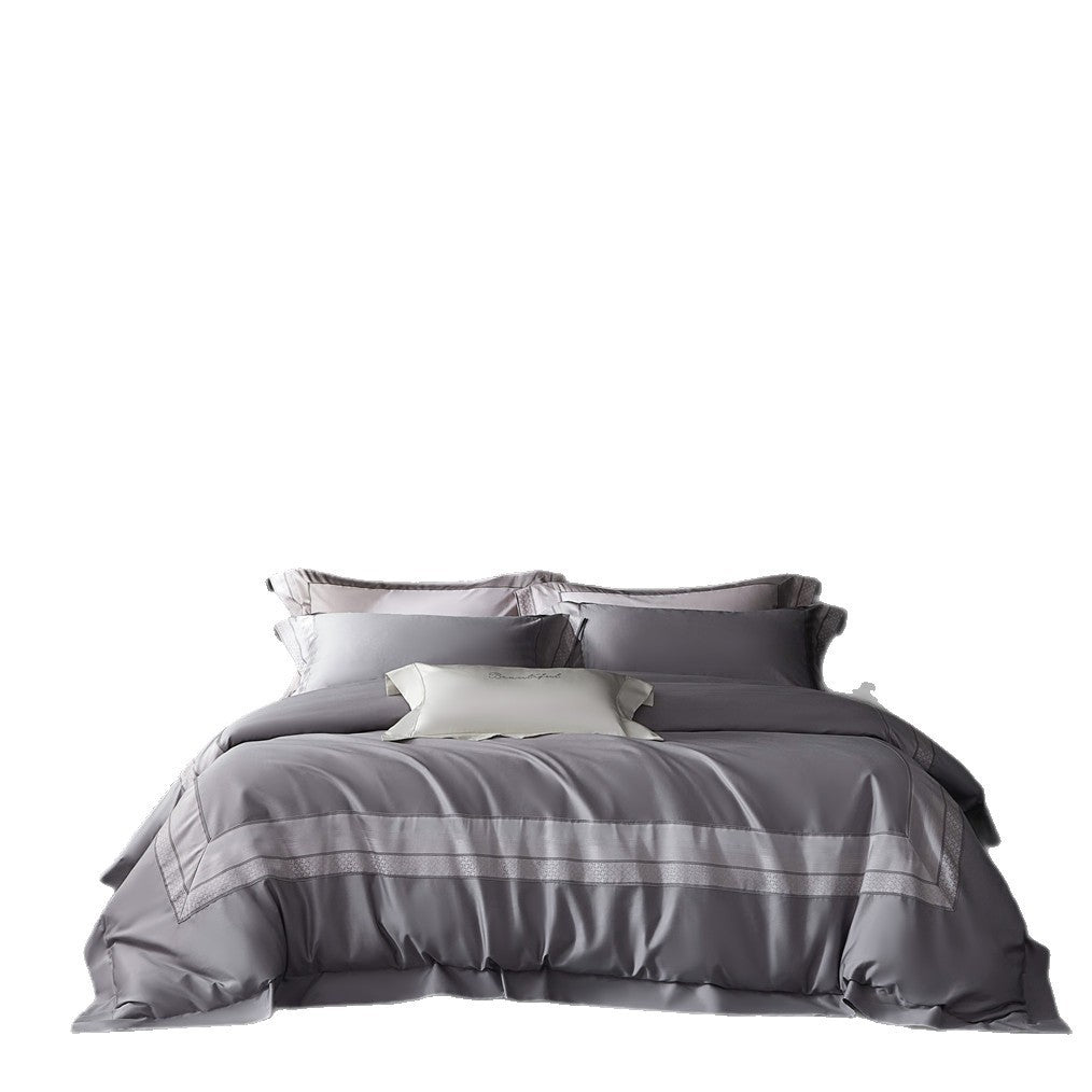 Luxury Micro-Sateen Duvet Cover Set with Embroidered Border and Decorative Shams