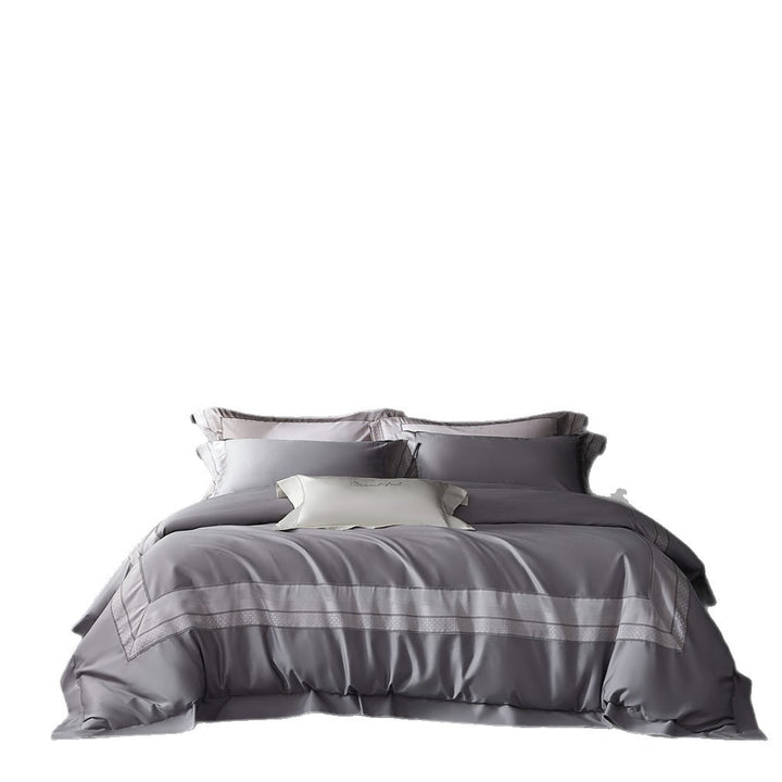 Luxury Micro-Sateen Duvet Cover Set with Embroidered Border and Decorative Shams