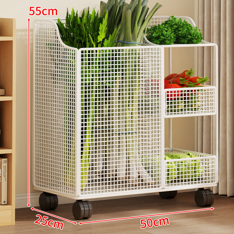 Vertical Mesh Countertop Produce and Pantry Organizer with Two-Tier Shelf and Tall Herb Compartment