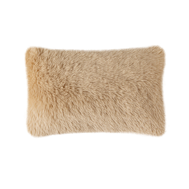Rectangular faux fur decorative cushion with wavy plush surface