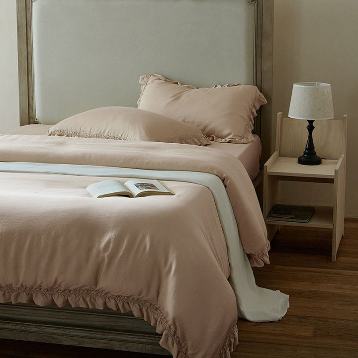Ruffled Washed Linen-Feel Duvet Cover Set with Pillow Shams & Bedskirt