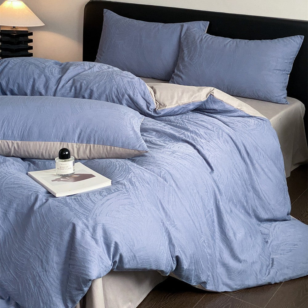 Jacquard bedding set made of cotton satin with floral relief and hotel closure