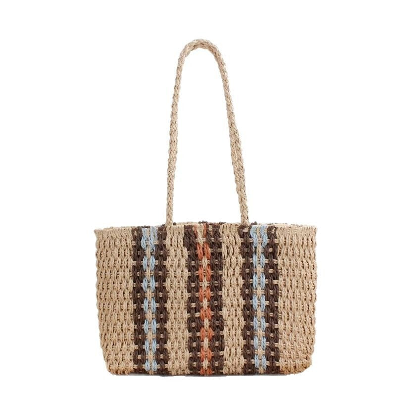Tote bag made of naturally woven material with geometric pattern Stornfield