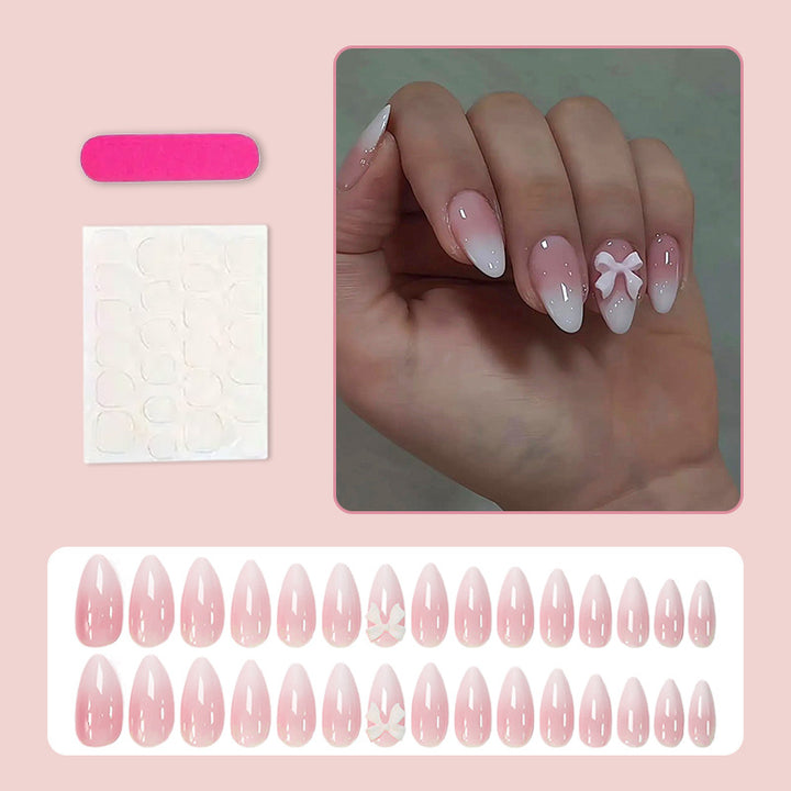 Acrylic Nail Set with Elegant Bows and Glamorous Accent Stornfield