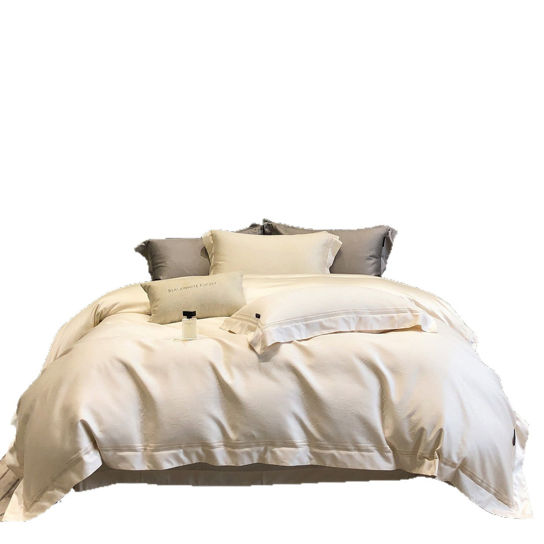Luxury Textured-Border Egyptian Cotton Duvet Cover Set with Decorative Shams