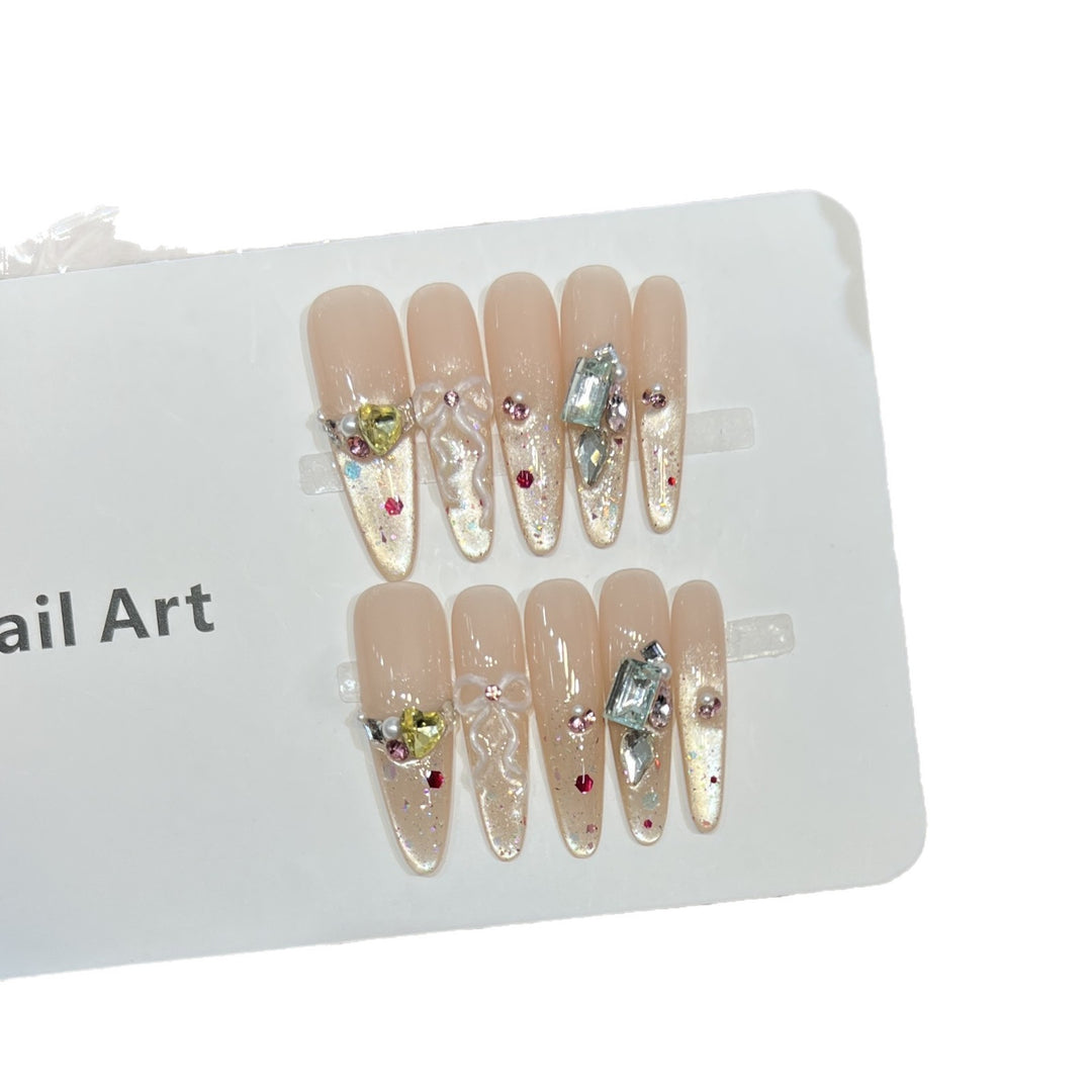 Trendy Press-On Nail Set with Decorative Elements