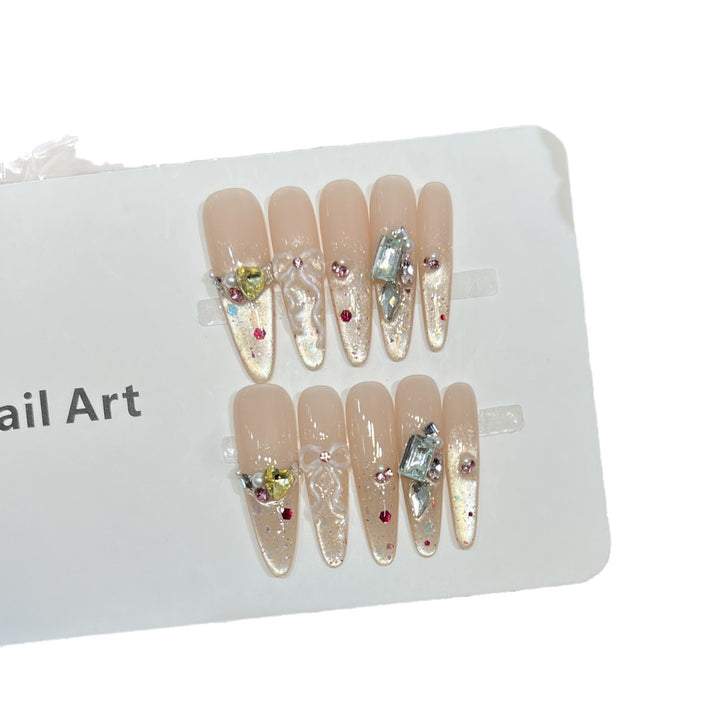 Trendy Press-On Nail Set with Decorative Elements
