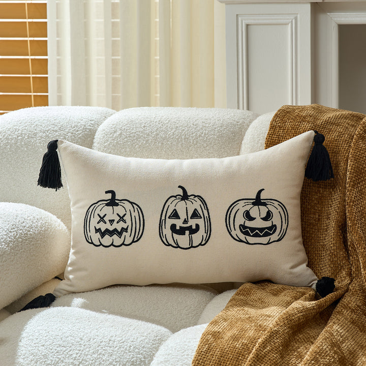 Tufted Chenille Ghost Appliqué Square Cushion Cover with Hidden Zipper