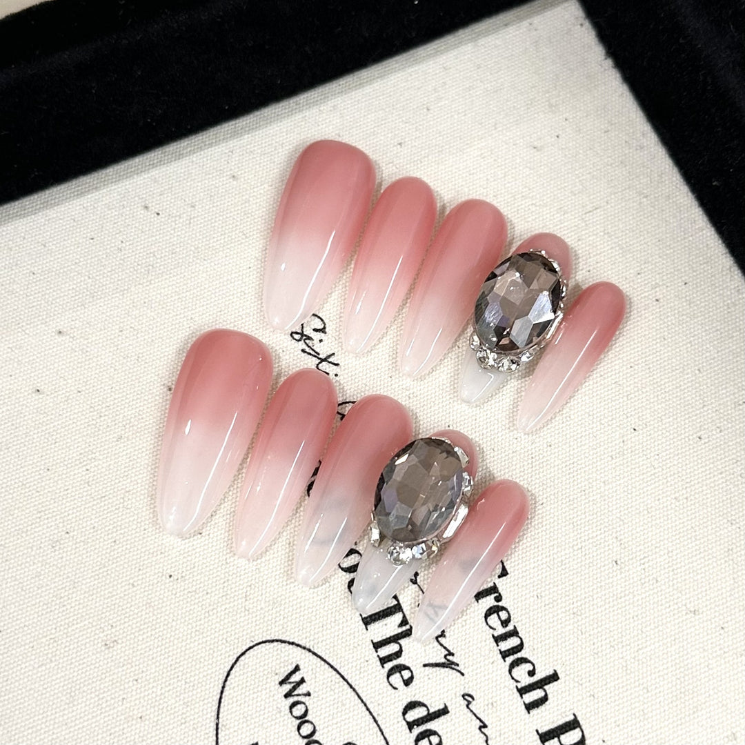 Elegant Ombre Press-On Nail Set with Crystal Accents