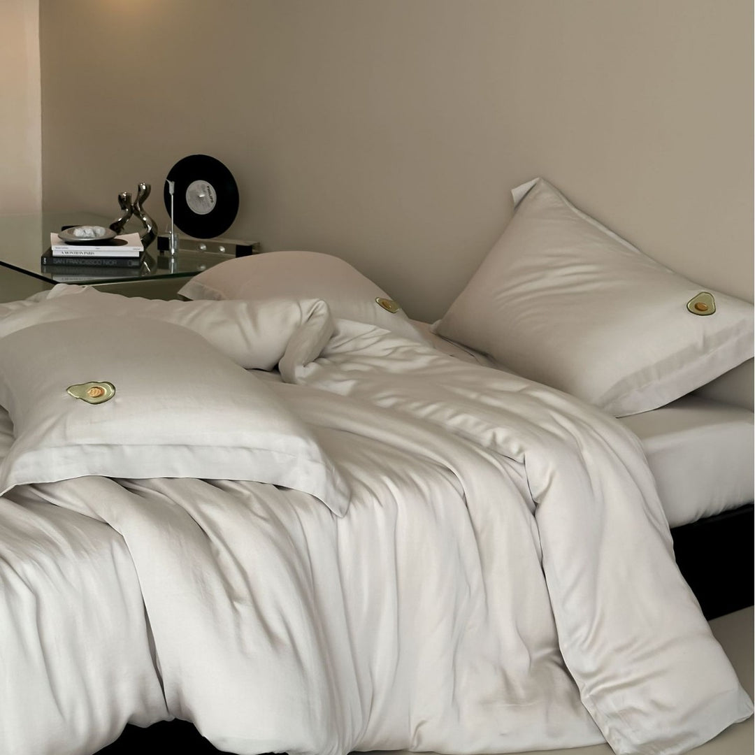 Premium cotton satin bedding set with subtle embroidered medallions