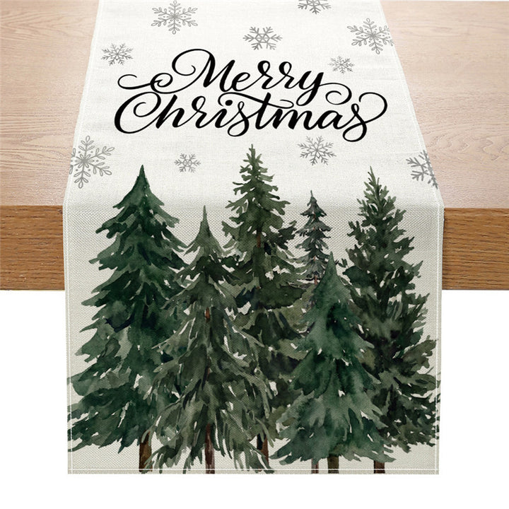 Cotton-Linen Festive Poinsettia Christmas Table Runner
