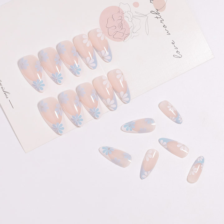 Pointed Almond-Shaped Press-On Nails with Floral Design Stornfield