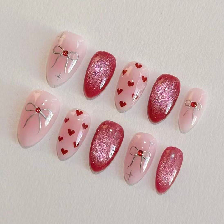 Heart-Embellished Press-On Nail Art Set