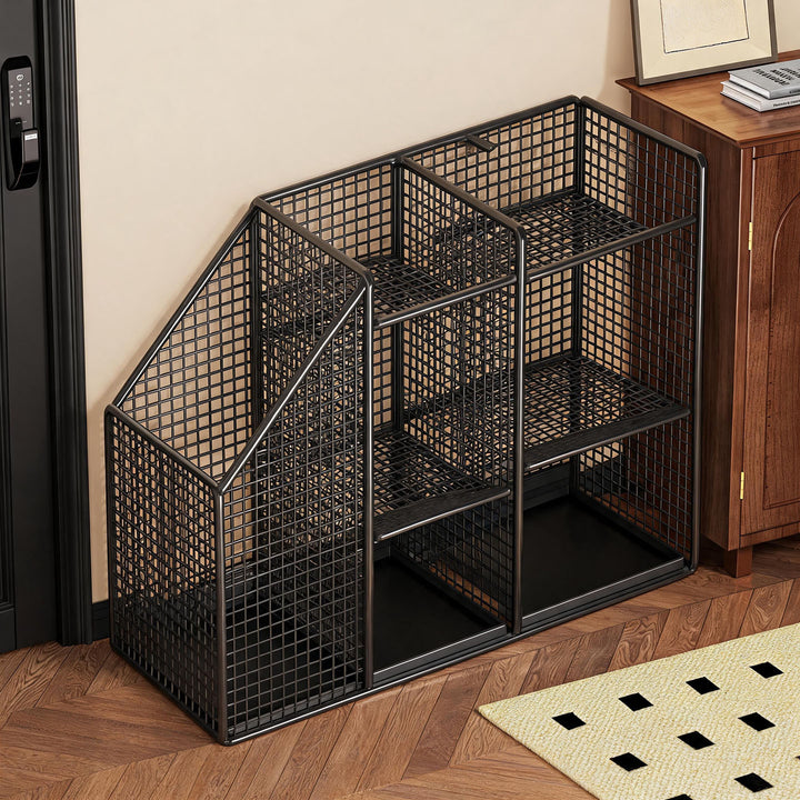 Metal Mesh Entryway Umbrella Stand with Vertical Compartments and Multi-Tier Rolled-Umbrella Shelves