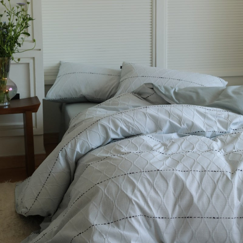Premium Textured Cotton Duvet Cover Set with Quilted Diamond Stitch
