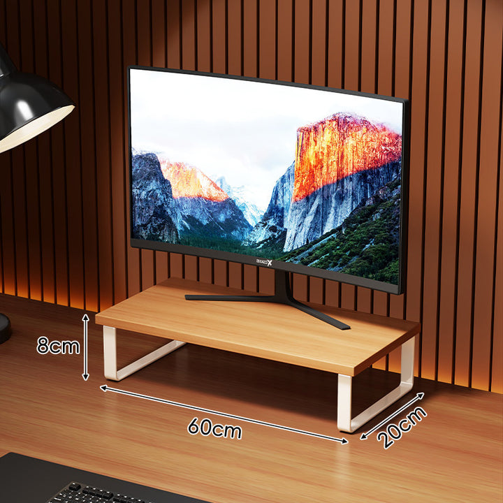 Elevated Wooden-Top Metal Monitor Stand with Under-Storage Shelf