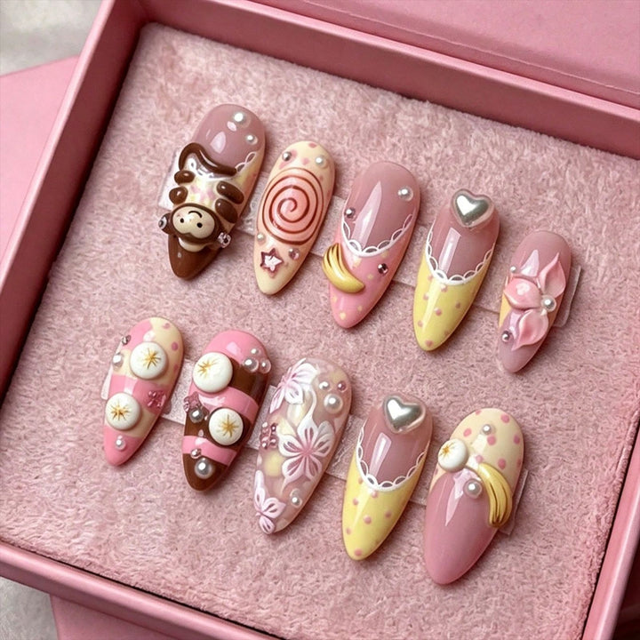 Artistic Chocolate-Inspired Press-On Nail Set Stornfield